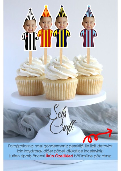 Sevimli Taraftar Fotoğraflı Doğum Günü Cupcake Pasta Dekor Süslemesi 15 Adet