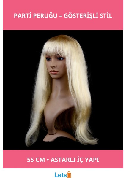 Altın Renk Uzun Parti Peruğu 55 cm