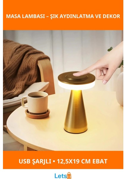 USB Şarjlı Dokunmatik Modern LED Masa Lambası Metal
