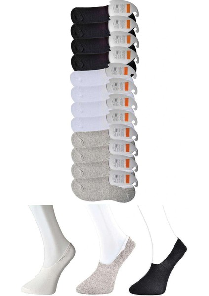 Siyah Gri ve Beyaz Erkek Babet Çorap 12 Çift