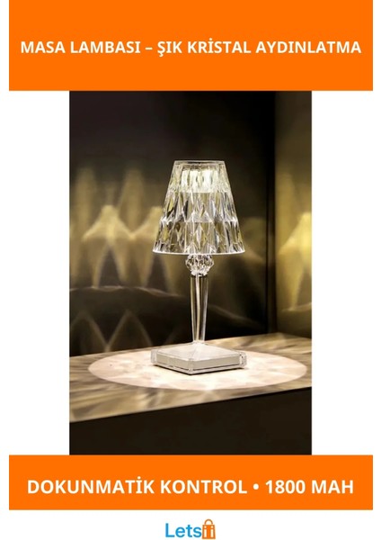 Kristal Abajur LED Kumandalı Dokunmatik Masa Lambası 25.5 x 8.5 cm