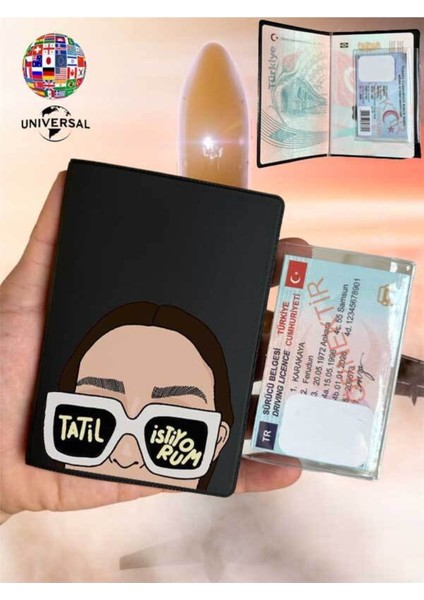 Tatil Desenli Pürüzsüz Yüzey Deri Pasaport Kılıfı Kabı Tüm Ülke Pasaportlarına Uygun