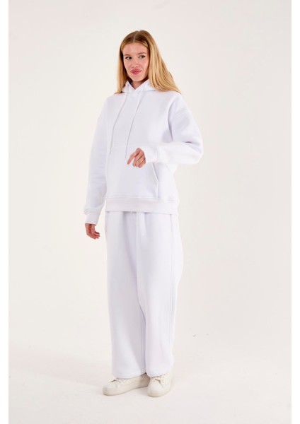 Q-1001 Q-4008 Kapüşonlu Sweat Bel Lastikli Pantolon Üç Iplik Şardonlu Takım