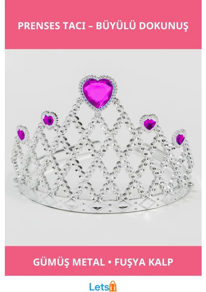 Fuşya Kalpli Prenses Tacı