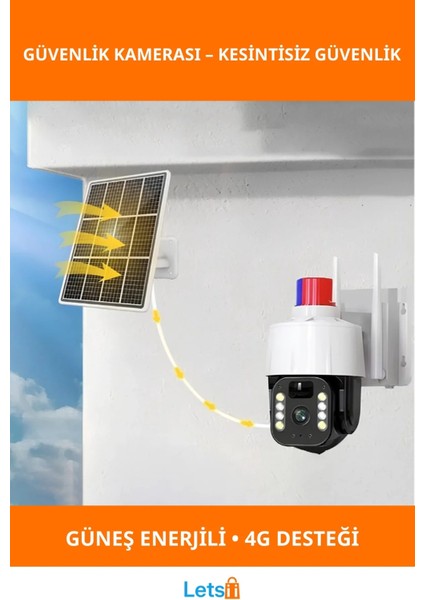 Güneş Enerjili Alarmlı Çakarlı Dış Mekan Güvenlik Kamerası