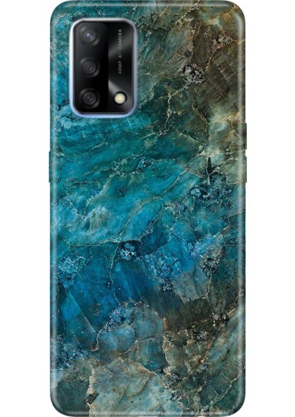 Oppo A74 4g Uyumlu Kılıf Silikon Desenli Resimli Kapak Mavi Mermer