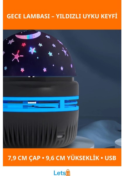 Mini Yıldızlı Projektör Gece Lambası Taşınabilir USB Şarjlı