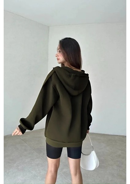 Kadın 3 Iplik Oversize Kapüşonlu Fermuarlı Hırka Sweatshirt fiyatları