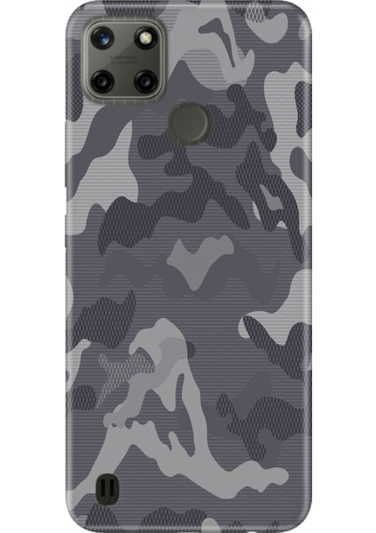 Realme C21Y C25Y Uyumlu Kılıf Resimli Desenli Silikon Gri Kamuflaj