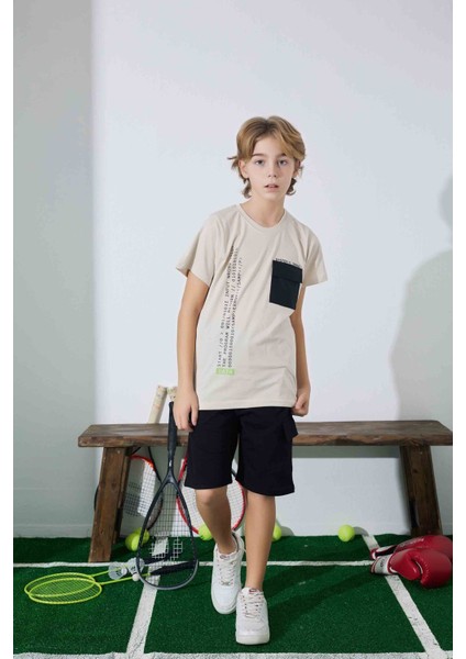 Erkek Çocuk Sportswear Cepli T-Shirt Sweatshirt Alt Bisiklet Yaka Orta Kalın Pijama TAKIMI-3962 modelleri