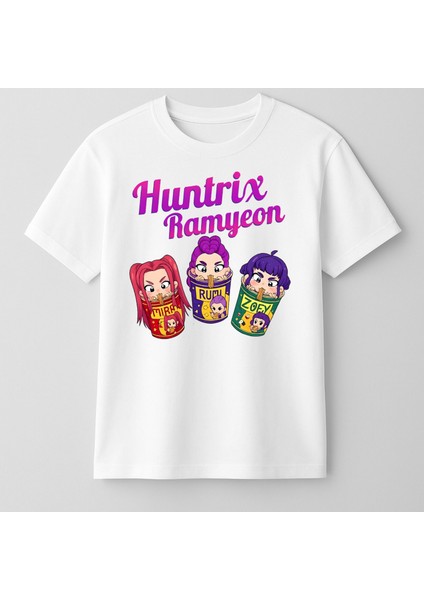 Kpop Demon Hunters Huntrix Ramyeon Kısa Kollu Baskılı Kız Çocuk Tişört (4-13 Yaş)