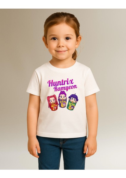 Kpop Demon Hunters Huntrix Ramyeon Kısa Kollu Baskılı Kız Çocuk Tişört (4-13 Yaş) modelleri