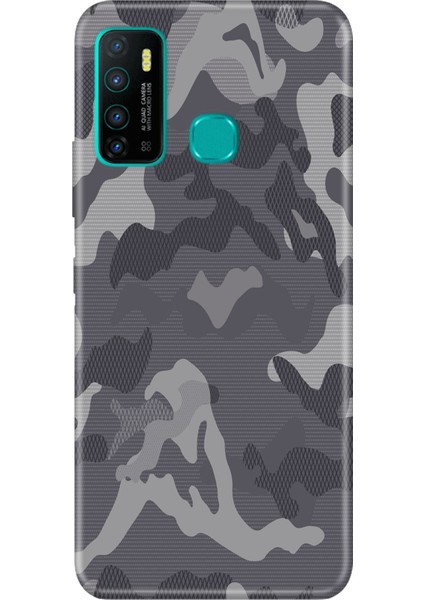 Infinix Hot 9 Uyumlu Kılıf Resimli Desenli Silikon Gri Kamuflaj