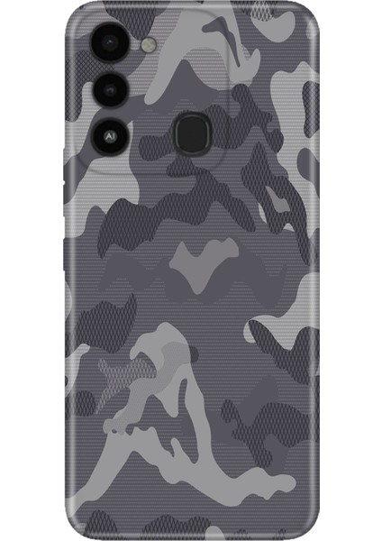 Tecno Spark 8c Uyumlu Kılıf Resimli Desenli Silikon Gri Kamuflaj