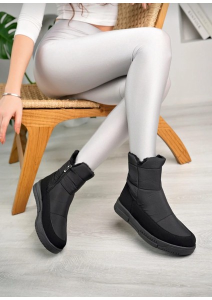 Siyah Fermuarlı Esnek Kaymaz Taban Su Geçirmez Yünlü Günlük Konforlu Kadın Kar Botu fiyatları