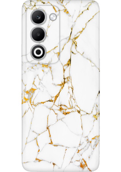 Oppo A5 5g Kılıf Desenli Silikon Baskılı Kapak Sarı Beyaz Mermer