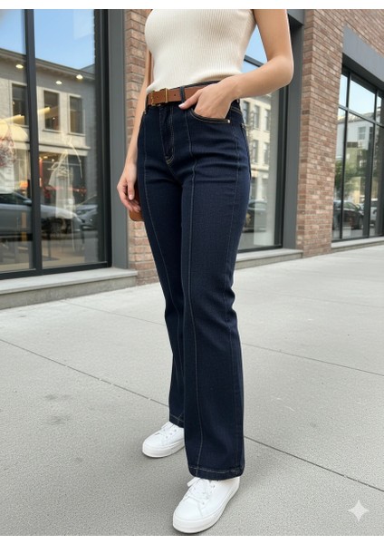 Kadın Siyah Jean Ispanyol Paça Yüksek Bel Dikiş Detaylı Flare Kot Pantolon indirimleri