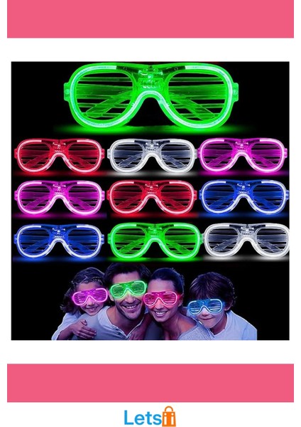Glow Işıklı Panjur Parti Gözlüğü 12 Adet Neon Renkler modelleri