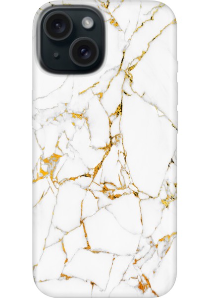 iPhone 14 Uyumlu Kılıf Desenli Baskılı Silikon Sarı Beyaz Mermer