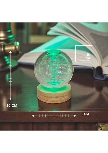 Işıklı Dünya Küresi, LED Aydınlatmalı Kristal Küre, Dekoratif Masaüstü Obje Ofis Hediyesi Aksesuar