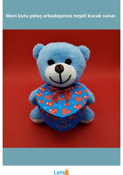Yumuşak Peluş Mavi Kutulu Ayıcık 25 cm Hediye fiyatları