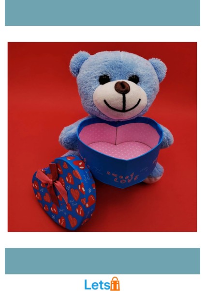 Yumuşak Peluş Mavi Kutulu Ayıcık 25 cm Hediye modelleri