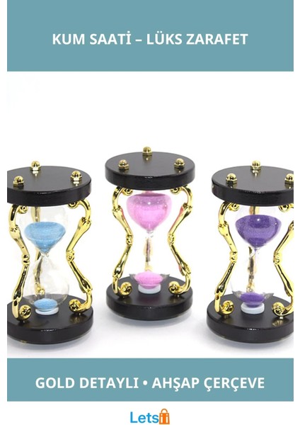 Gold Detaylı Ahşap Kum Saati Şık Dekoratif Aksesuar