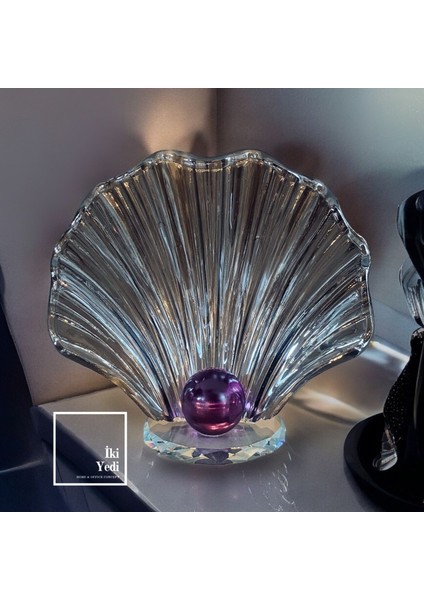 Dicarlo Kristal Istiridye Içinde Mor Inci, Cam Dekoratif Obje, Zarif Ev Ofis Hediyelik Biblo