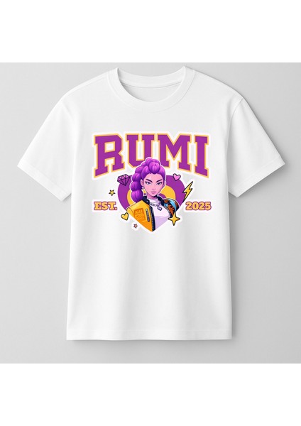 Kpop Demon Hunters Huntrix Rumi Kısa Kollu Baskılı Kız Çocuk Tişört (4-13 Yaş)