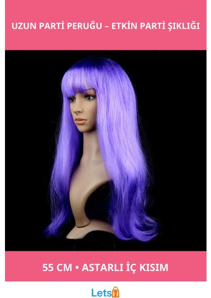 Mor Renk Uzun Parti Peruğu 55 cm