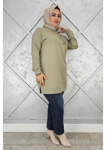 Kadın Dikme Çiçek Detaylı Tesettür Tunik