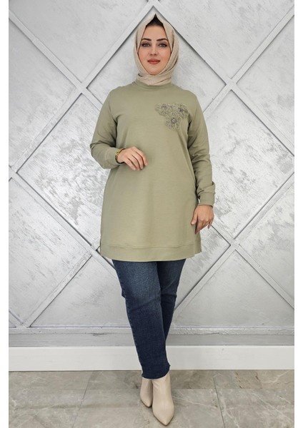 Kadın Dikme Çiçek Detaylı Tesettür Tunik modelleri