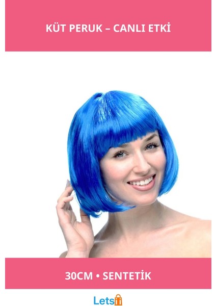 Mavi Küt Sentetik Parti Peruğu 30 cm