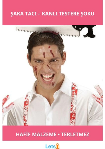 Kafaya Saplanmış Kanlı Testere Şaka Tacı Eğlenceli Halloween Aksesuarı