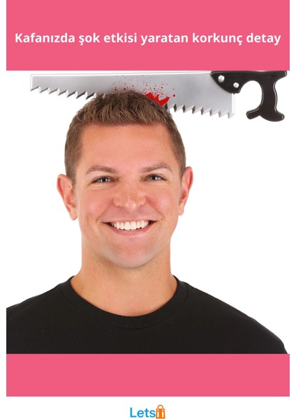 Kafaya Saplanmış Kanlı Testere Şaka Tacı Eğlenceli Halloween Aksesuarı fiyatları