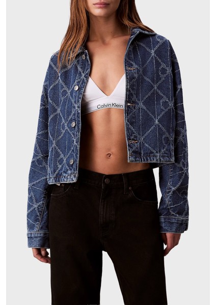 Tamamı Logolu Pamuklu Regular Fit Kot Ceket LV047D749GYY2 Bayan Kot Ceket LV047D749G Yy2