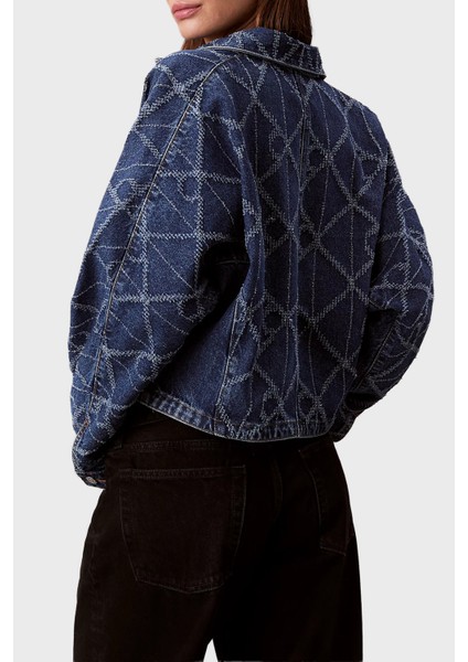 Tamamı Logolu Pamuklu Regular Fit Kot Ceket LV047D749GYY2 Bayan Kot Ceket LV047D749G Yy2