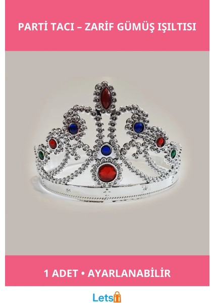 Prenses Parti Tacı Gümüş Rengi Ayarlanabilir 1 Adet