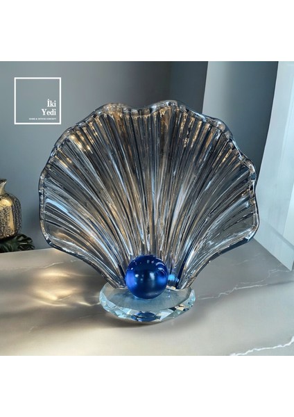 Dicarlo Kristal Istiridye Içinde Mavi Inci, Cam Dekoratif Obje, Zarif Ev Ofis Hediyelik Biblo