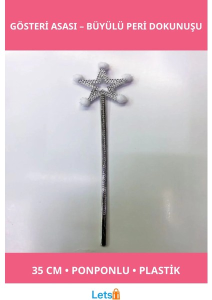 Beyaz Ponponlu Yıldız Şeklinde Gösteri Asası 35 cm