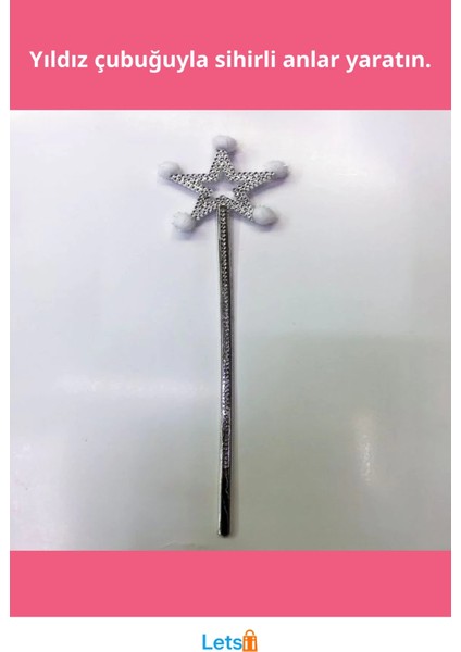 Beyaz Ponponlu Yıldız Şeklinde Gösteri Asası 35 cm fiyatları