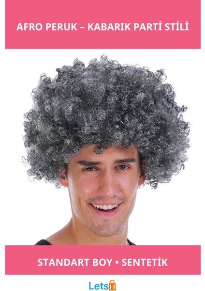 Gri Kabarık Afro Takma Saç Peruk Şık ve Fonksiyonel