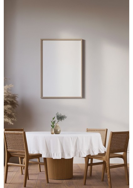 Buldan Pamuklu Keten Yuvarlak Fırfırlı Masa Örtüsü