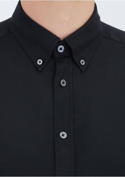 Siyah Düz Dokuma Casual Gömlek modelleri