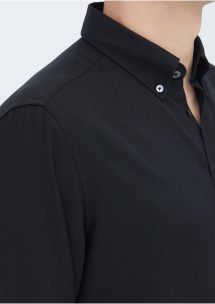 Siyah Düz Dokuma Casual Gömlek fırsatları