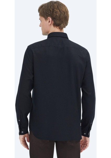 Siyah Düz Dokuma Casual Gömlek indirimleri