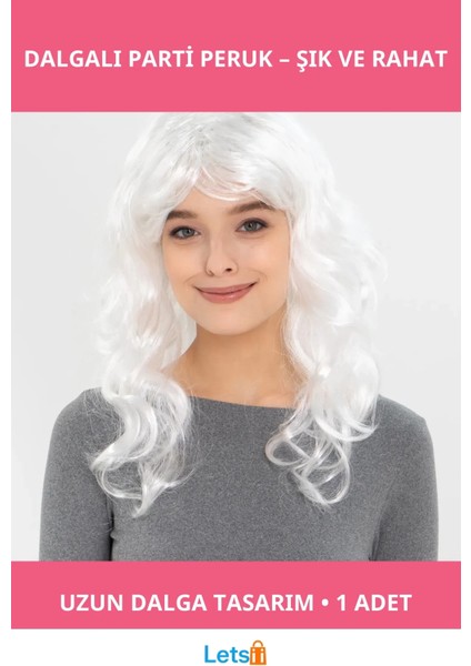Beyaz Kahküllü Dalgalı Uzun Parti Peruk