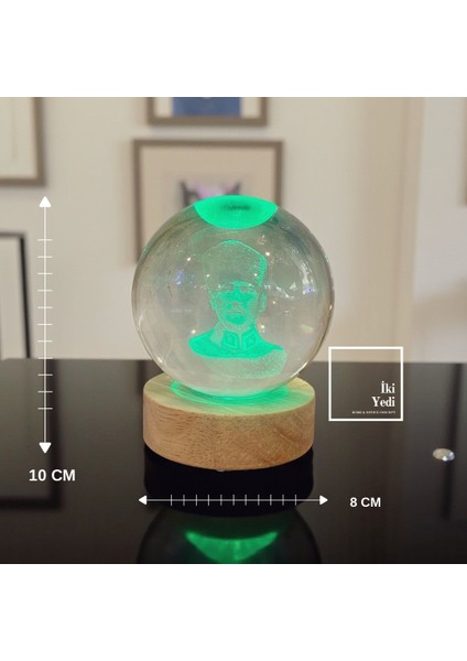 Atatürk Işıklı Kristal Cam Küre, LED Aydınlatmalı Masa Dekoru Ofis Ev Hediyesi Masa Üstü Aksesuar