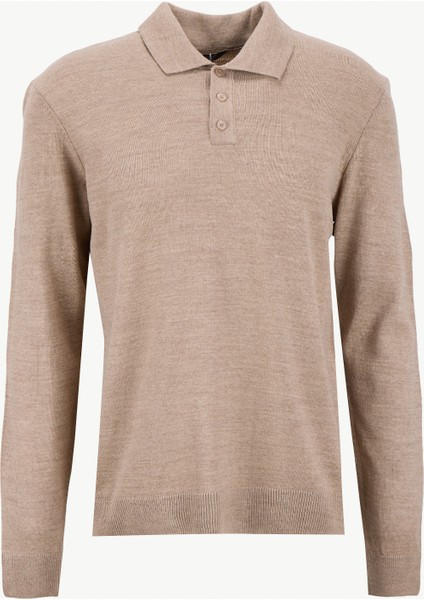 Polo Yaka Basic Düz Bej Erkek Kazak PBF5WM-KZK9555
