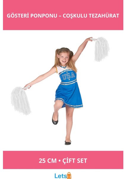 Beyaz Renk Gösteri Ponponu 25 cm Çift Set